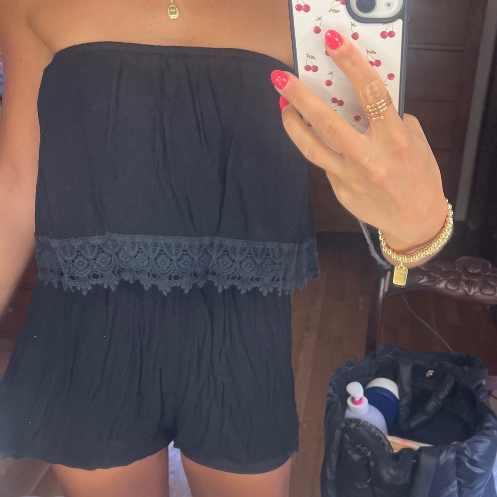 Black strapless romper